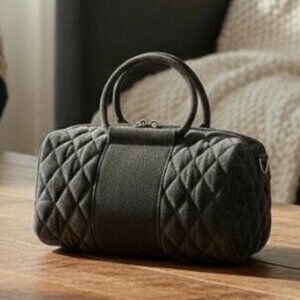 Vera Bradley Mini Classic Black Quilted Barrel Satchel